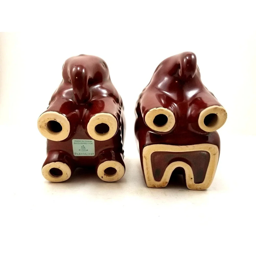 PartyLite Elephant Votive Candle Holder Brown Ceramic Tea Light Home Décor
